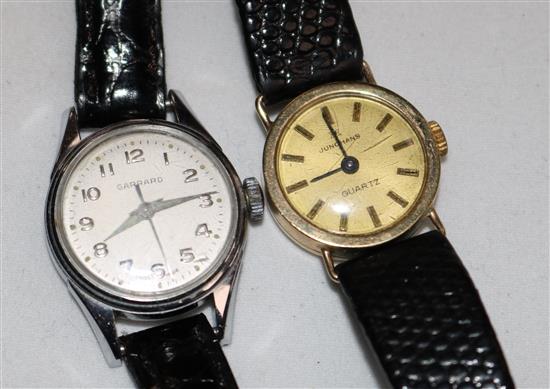 A ladys steel Garrard watch and a ladys 9ct gold Junghans watch.